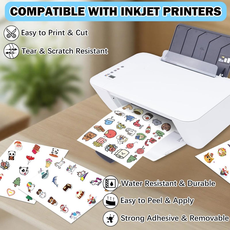Aevdor 35 Sheets Premium Printable Vinyl Sticker Paper for Inkjet Printer, Matte White Adhesive Paper Waterproof, Durability Adhesive Paper 8.5x11, Fast Dry, Holds Ink Well, Great for Cutting Machines - Image 2
